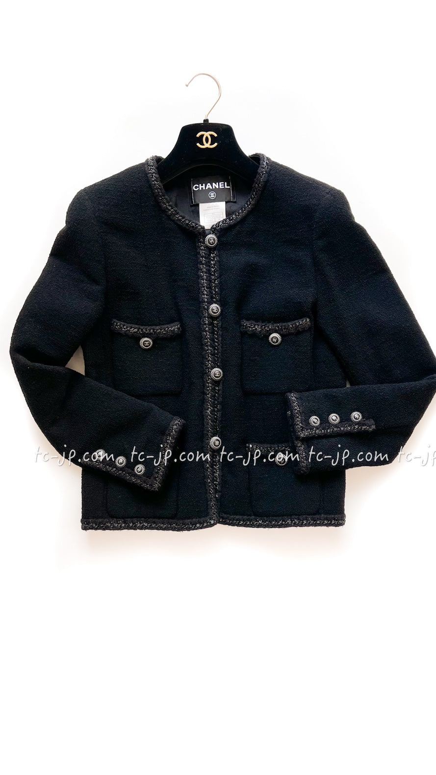 シャネルジャケット シャネル 07P CC白ボタン12 ブラック ツイード ジャケット 38 | CHANEL