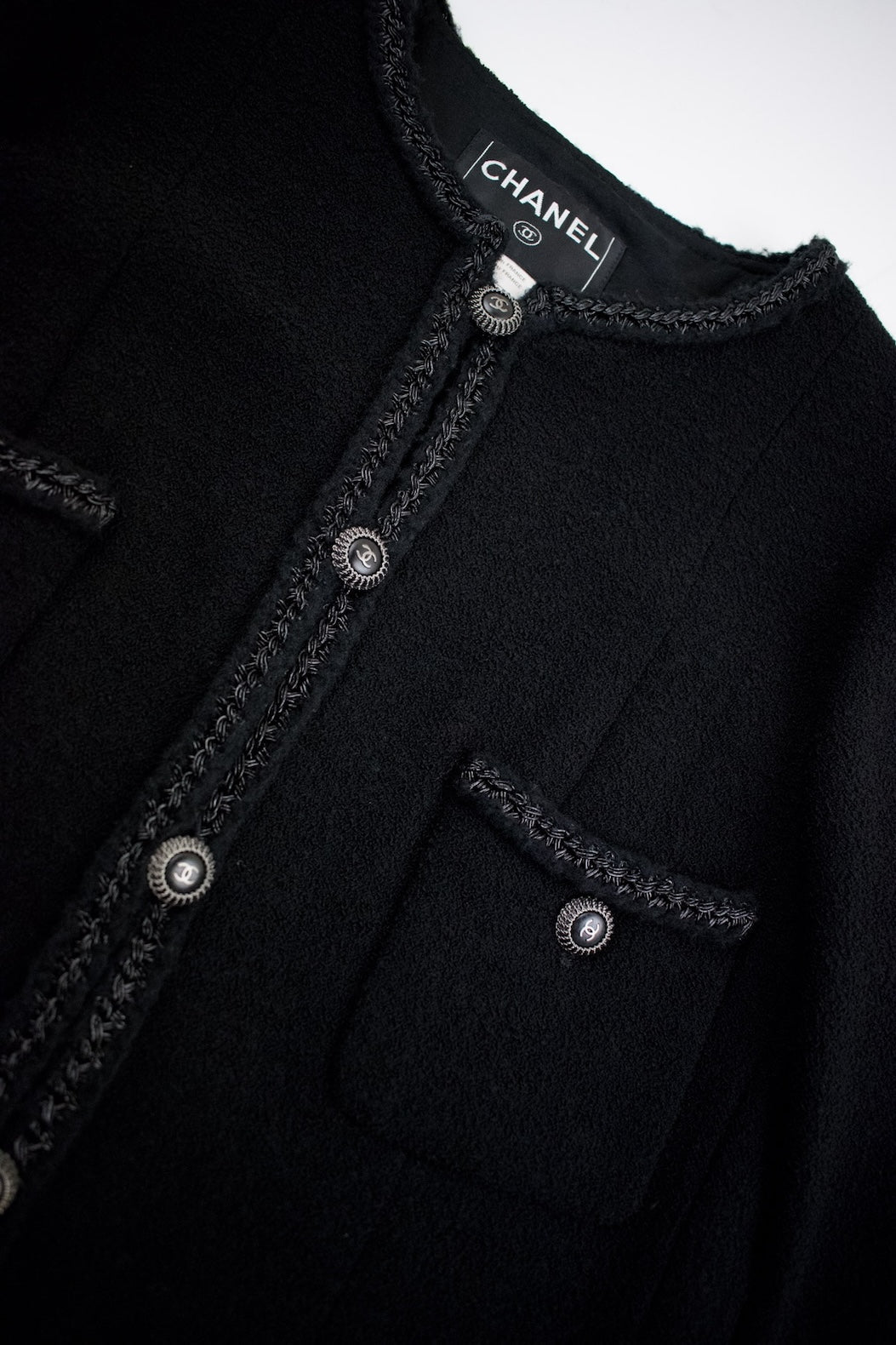 CHANEL 08A Little Black Jacket Tweed Wool 36 シャネル リトル ブラック ジャケット ツイード ウール 即発