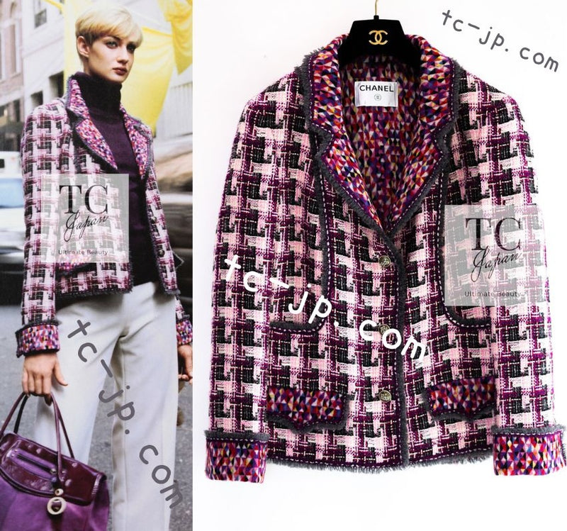 CHANEL 04A Purple Multicolor Mix Tweed Jacket 36 38 46 シャネル パープル マルチカラー ミックス ポップ ツイード ジャケット 即発