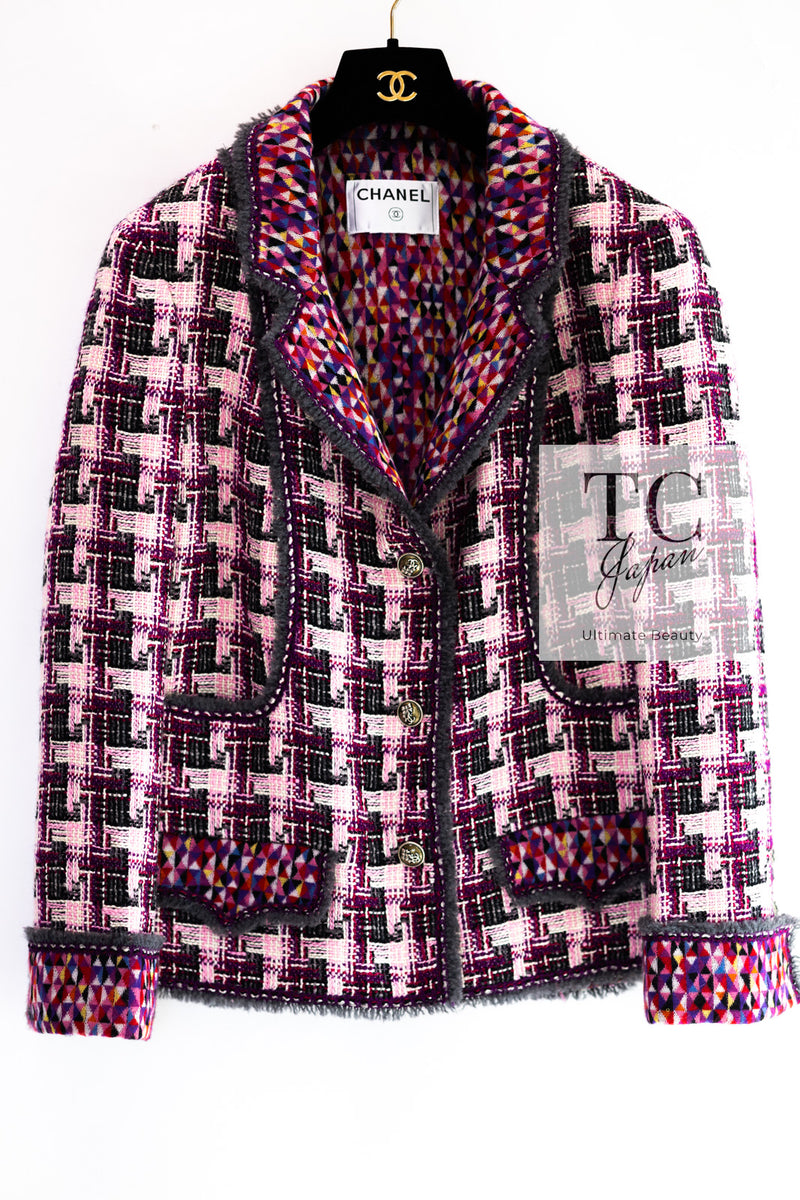 CHANEL 04A Purple Multicolor Mix Tweed Jacket 36 38 46 シャネル パープル マルチカラー ミックス ポップ ツイード ジャケット 即発