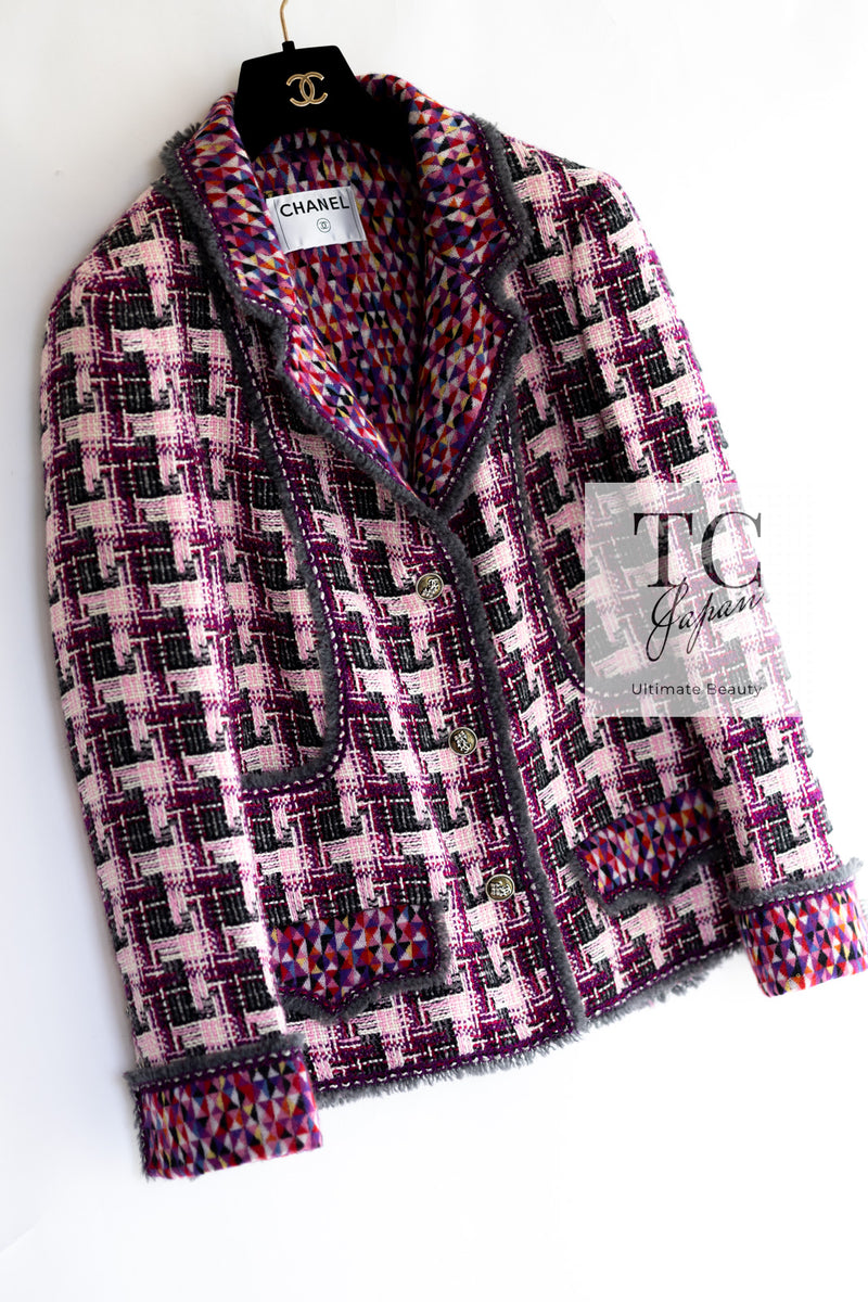 CHANEL 04A Purple Multicolor Mix Tweed Jacket 36 38 46 シャネル パープル マルチカラー ミックス ポップ ツイード ジャケット 即発