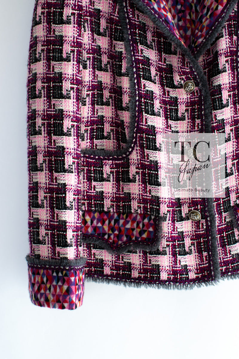 CHANEL 04A Purple Multicolor Mix Tweed Jacket 36 38 46 シャネル パープル マルチカラー ミックス ポップ ツイード ジャケット 即発