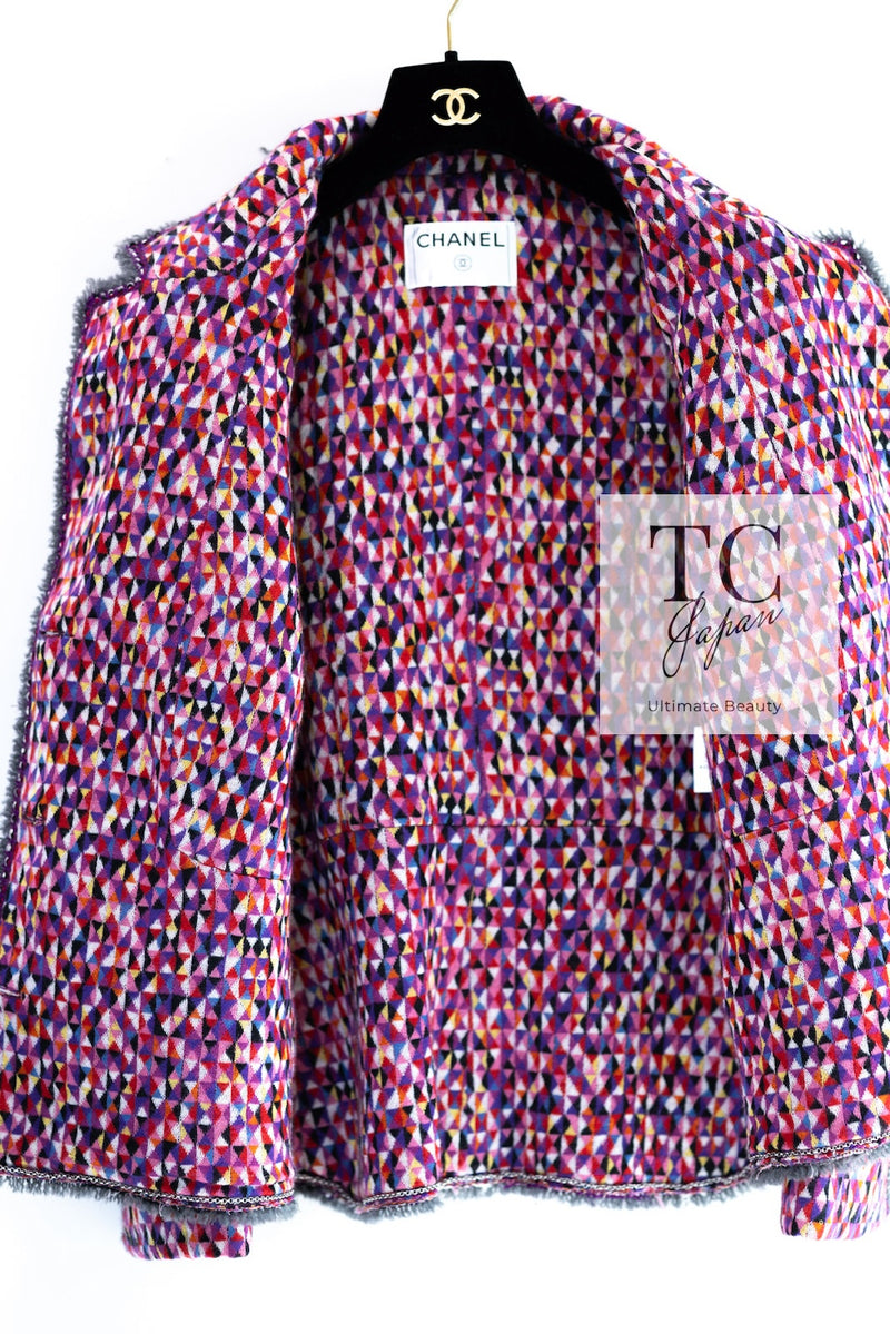 CHANEL 04A Purple Multicolor Mix Tweed Jacket 36 38 46 シャネル パープル マルチカラー ミックス ポップ ツイード ジャケット 即発