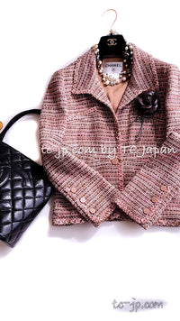 CHANEL 03S Brown Pink Linen Cotton Tweed Jacket 38 シャネル ブラウン ピンク コットン ツイード ジャケット 即発