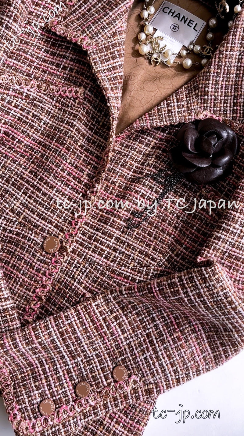 CHANEL 03S Brown Pink Linen Cotton Tweed Jacket 38 シャネル ブラウン ピンク コットン ツイード ジャケット 即発