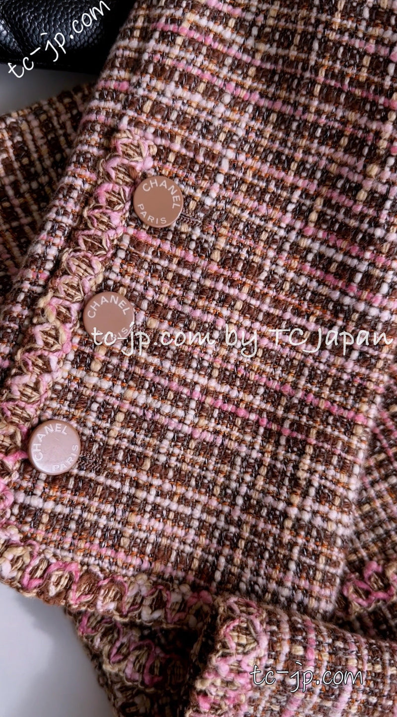 CHANEL 03S Brown Pink Linen Cotton Tweed Jacket 38 シャネル ブラウン ピンク コットン ツイード ジャケット 即発