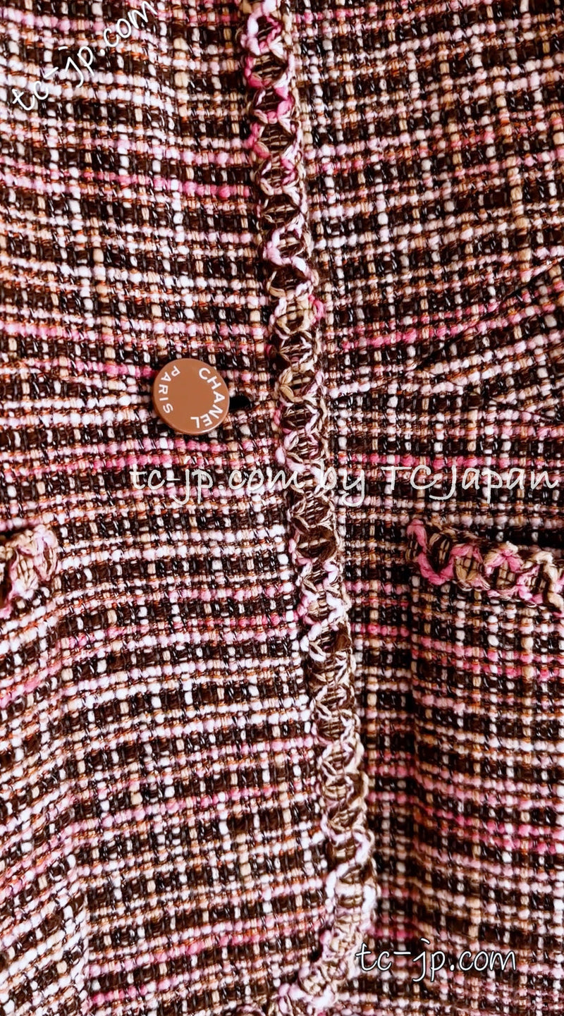 CHANEL 03S Brown Pink Linen Cotton Tweed Jacket 38 シャネル ブラウン ピンク コットン ツイード ジャケット 即発