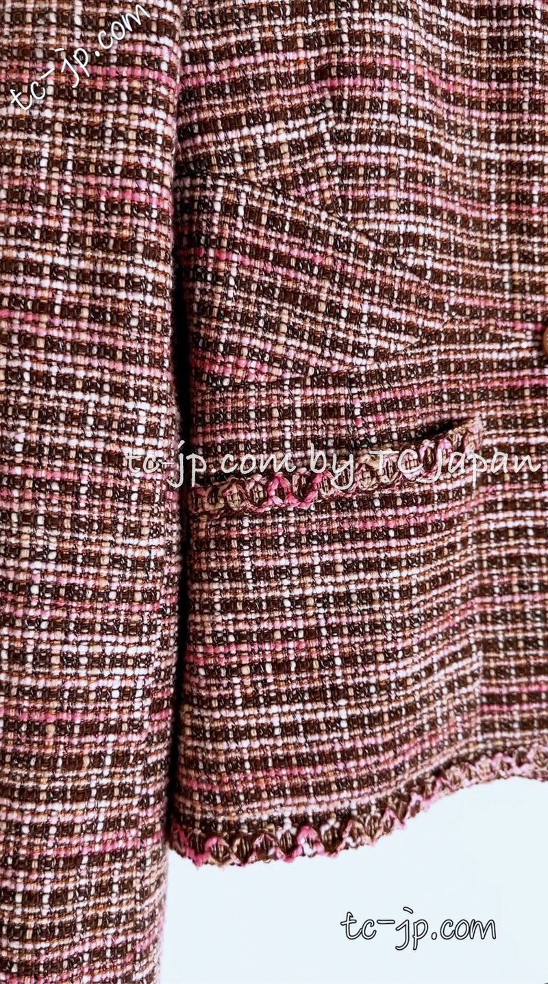 CHANEL 03S Brown Pink Linen Cotton Tweed Jacket 38 シャネル ブラウン ピンク コットン ツイード ジャケット 即発