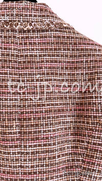 CHANEL 03S Brown Pink Linen Cotton Tweed Jacket 38 シャネル ブラウン ピンク コットン ツイード ジャケット 即発