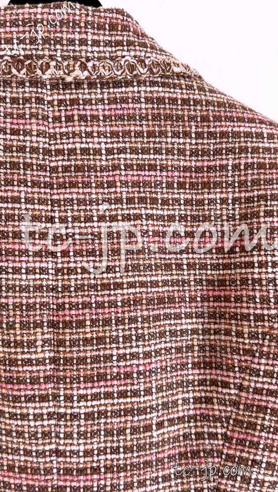 CHANEL 03S Brown Pink Linen Cotton Tweed Jacket 38 シャネル ブラウン ピンク コットン ツイード ジャケット 即発