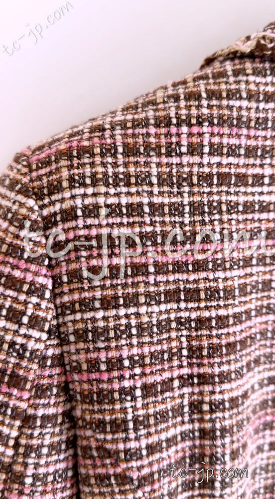 CHANEL 03S Brown Pink Linen Cotton Tweed Jacket 38 シャネル ブラウン ピンク コットン ツイード ジャケット 即発