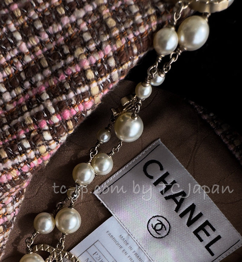 CHANEL 03S Brown Pink Linen Cotton Tweed Jacket 38 シャネル ブラウン ピンク コットン ツイード ジャケット 即発