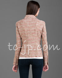 CHANEL 03S Brown Pink Linen Cotton Tweed Jacket 38 シャネル ブラウン ピンク コットン ツイード ジャケット 即発