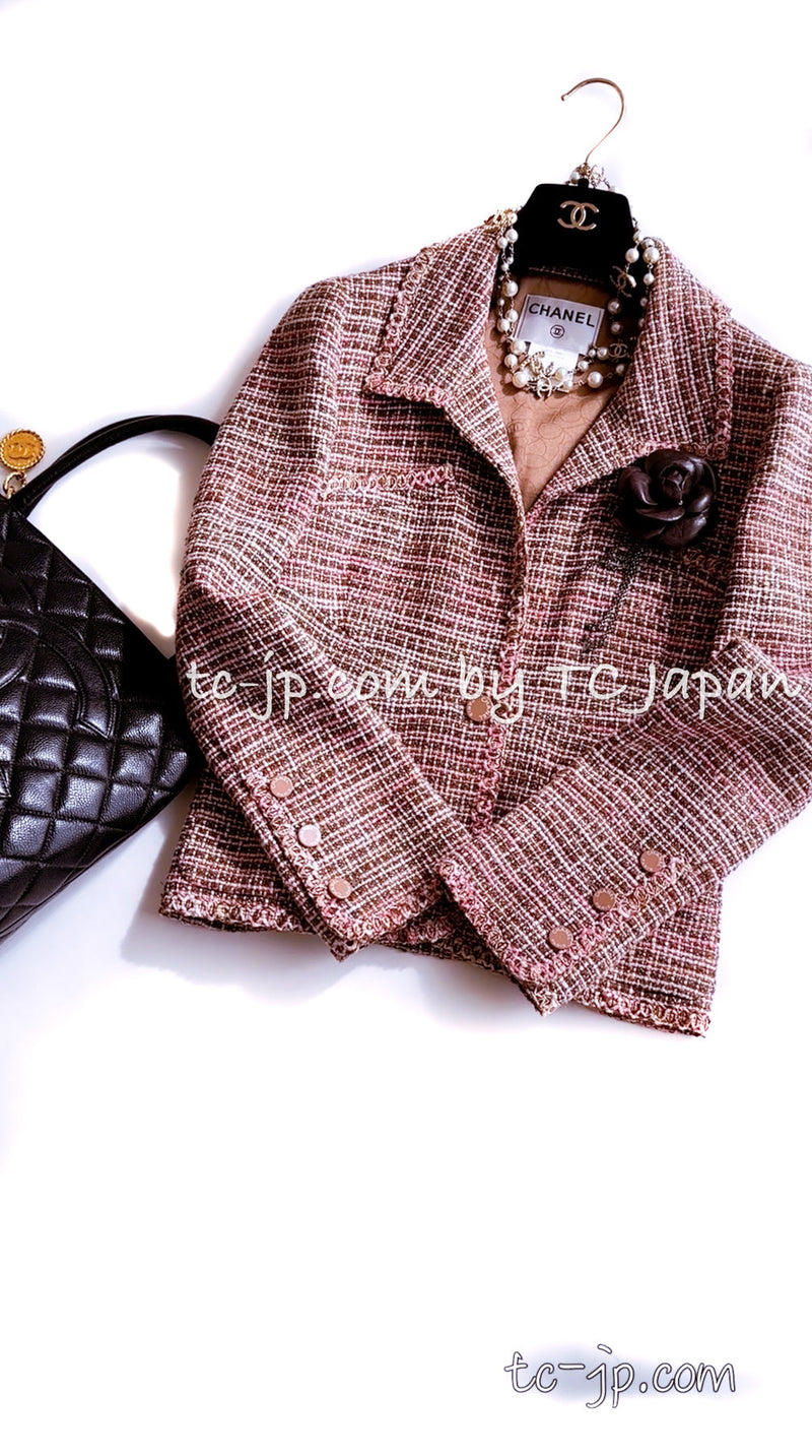 CHANEL 03S Brown Pink Linen Cotton Tweed Jacket 38 シャネル ブラウン ピンク コットン ツイード ジャケット 即発