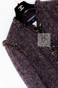 CHANEL 03A Purple Mixed Wool Mohair Fringe Tweed Jacket 38 シャネル パープル ミックス ウール モヘア フリンジ ツイード ジャケット 即発