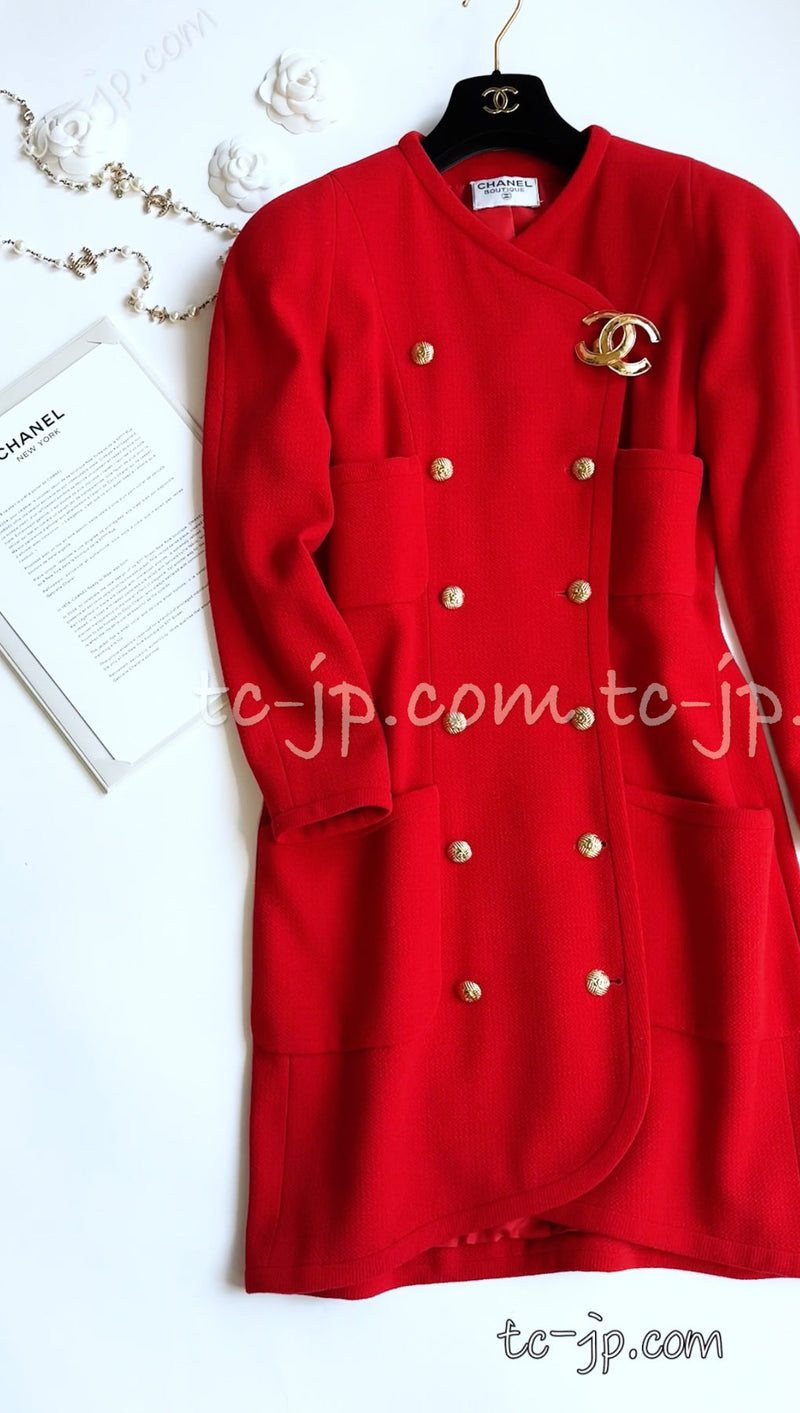 CHANEL 91A Vintage Red Wool Tweed Jacket Coat 38 シャネル ヴィンテージ レッド ウール ジャケット コート 即発
