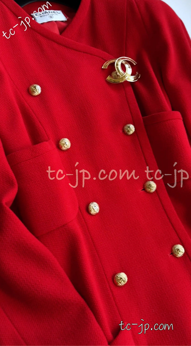 CHANEL 91A Vintage Red Wool Tweed Jacket Coat 38 シャネル ヴィンテージ レッド ウール ジャケット コート 即発
