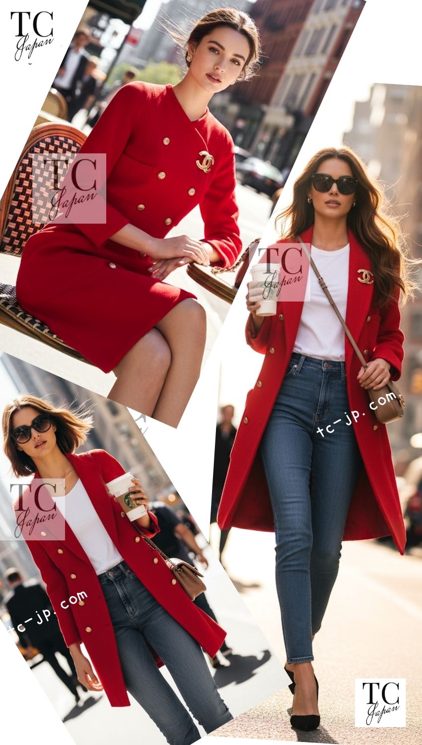 CHANEL 91A Vintage Red Wool Tweed Jacket Coat 38 シャネル ヴィンテージ レッド ウール ジャケット コート 即発