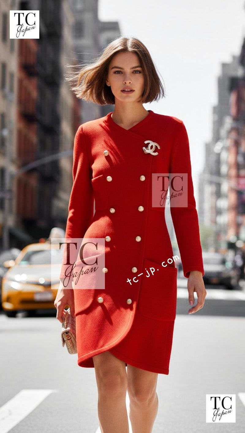 CHANEL 91A Vintage Red Wool Tweed Jacket Coat 38 シャネル ヴィンテージ レッド ウール ジャケット コート 即発