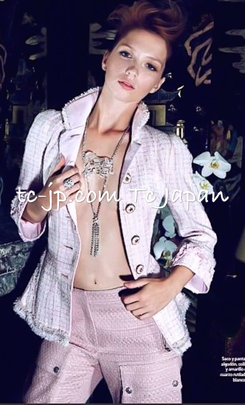 CHANEL 13C Pale Pink Stand Color Tweed Jacket 34 シャネル ペール ピンク スタンドカラー ジャケット 即発 - TC JAPAN