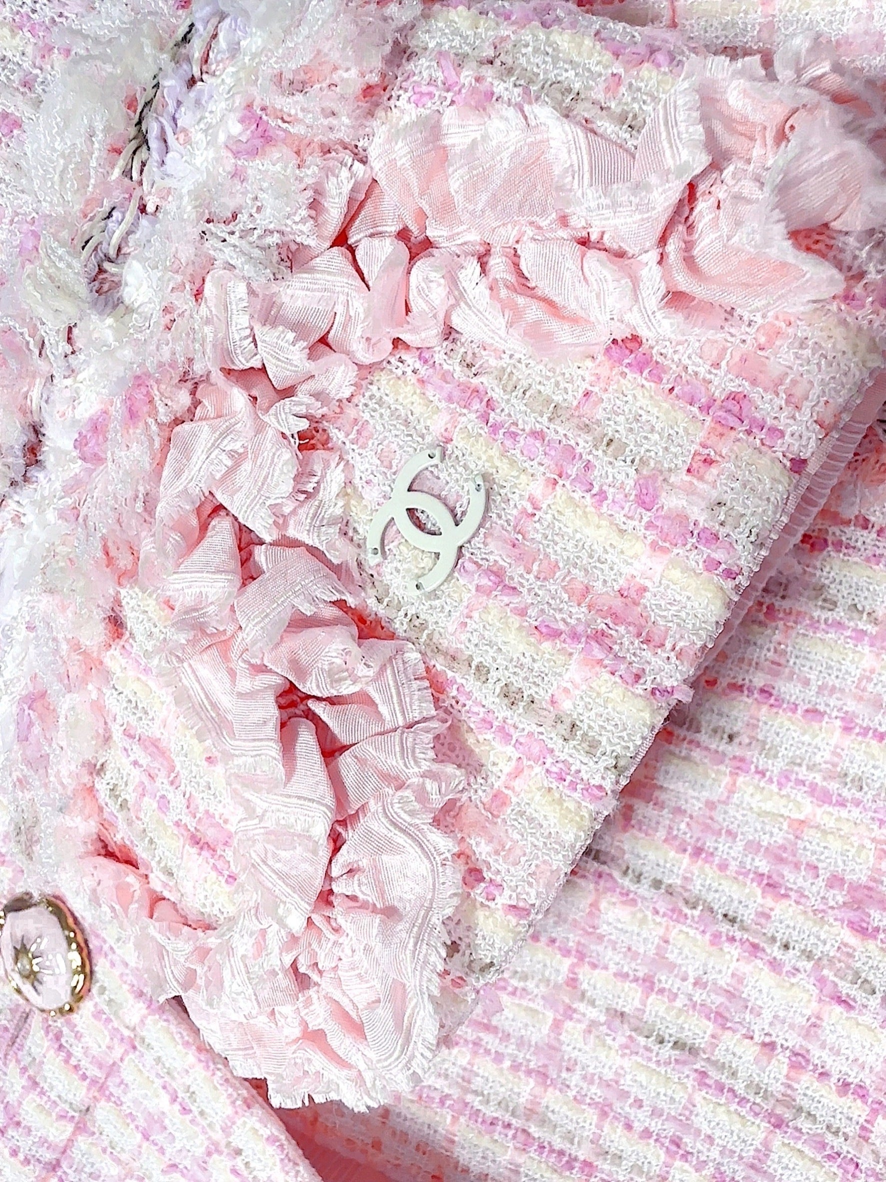 CHANEL 13C Pale Pink Stand Color Tweed Jacket 34 シャネル ペール ピンク スタンドカラー ジャケット 即発