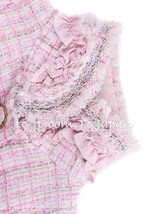CHANEL 13C Pale Pink Stand Color Tweed Jacket 34 シャネル ペール ピンク スタンドカラー ジャケット 即発 - TC JAPAN