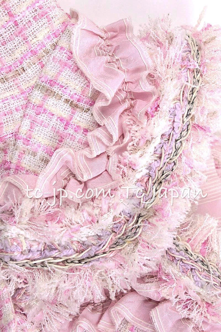 CHANEL 13C Pale Pink Stand Color Tweed Jacket 34 シャネル ペール ピンク スタンドカラー ジャケット 即発