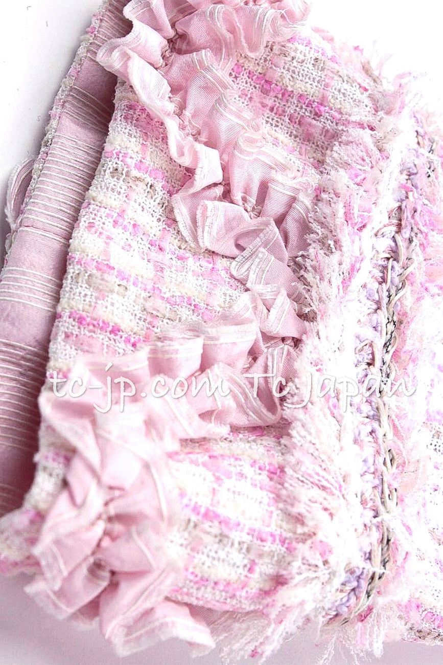CHANEL 13C Pale Pink Stand Color Tweed Jacket 34 シャネル ペール ピンク スタンドカラー ジャケット 即発