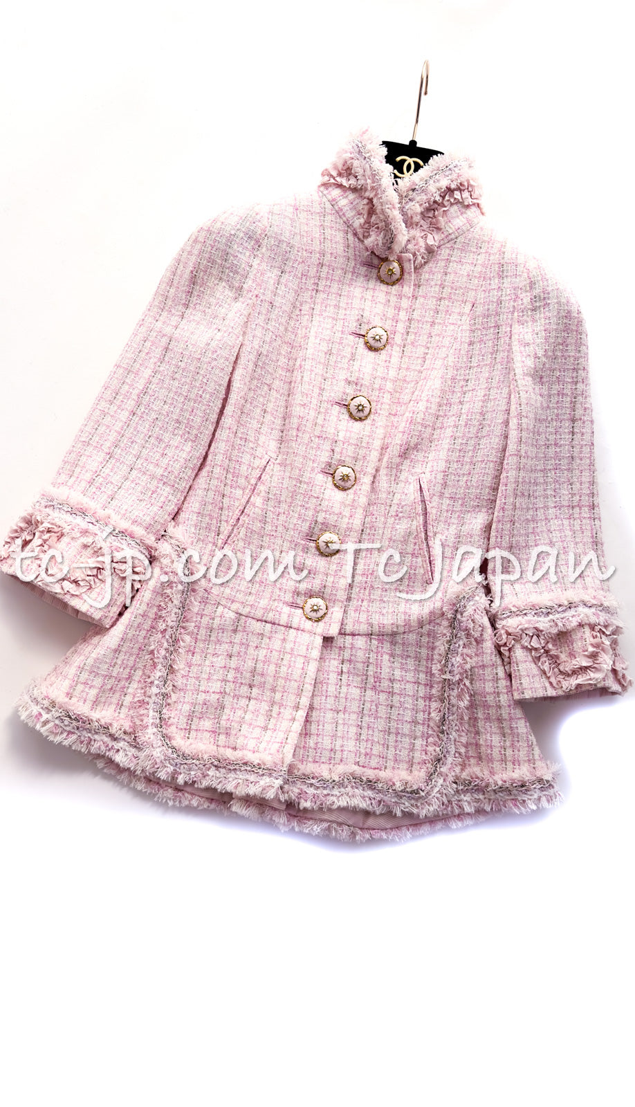 CHANEL 13C Pale Pink Stand Color Tweed Jacket 34 シャネル ペール ピンク スタンドカラー ジャケット 即発