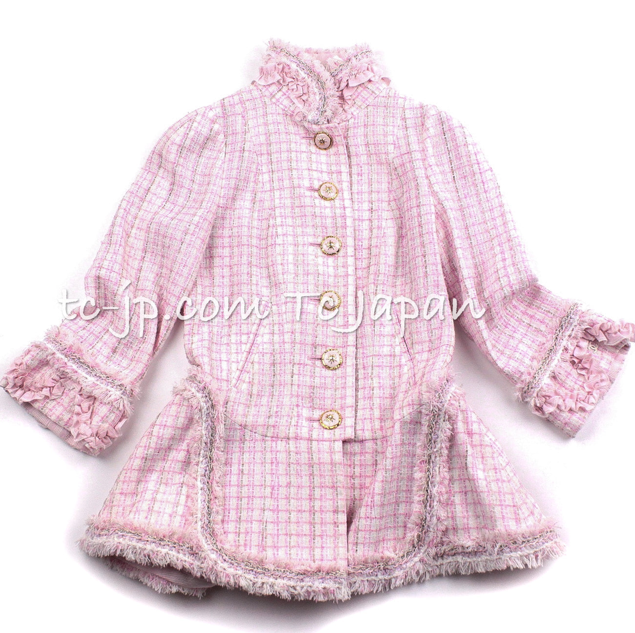 CHANEL 13C Pale Pink Stand Color Tweed Jacket 34 シャネル ペール ピンク スタンドカラー ジャケット 即発 - TC JAPAN