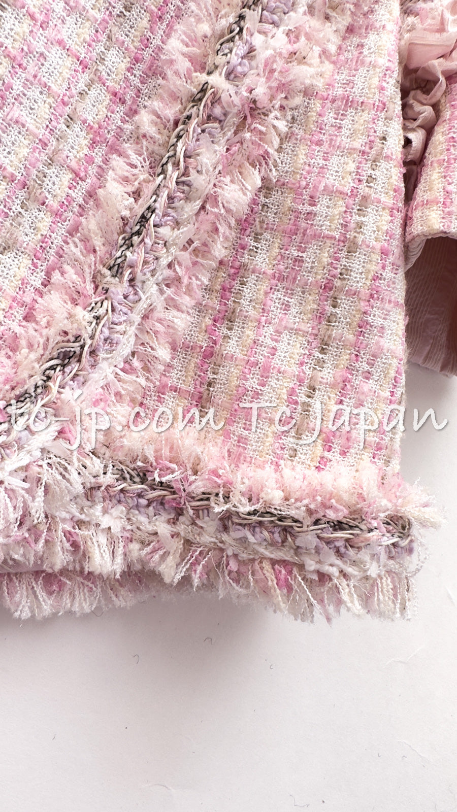 CHANEL 13C Pale Pink Stand Color Tweed Jacket 34 シャネル ペール ピンク スタンドカラー ジャケット 即発