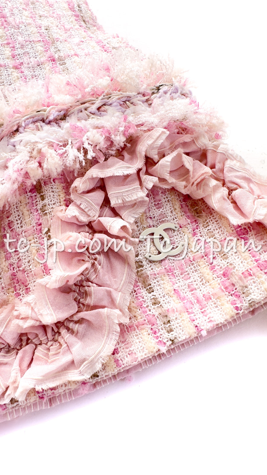 CHANEL 13C Pale Pink Stand Color Tweed Jacket 34 シャネル ペール ピンク スタンドカラー ジャケット 即発