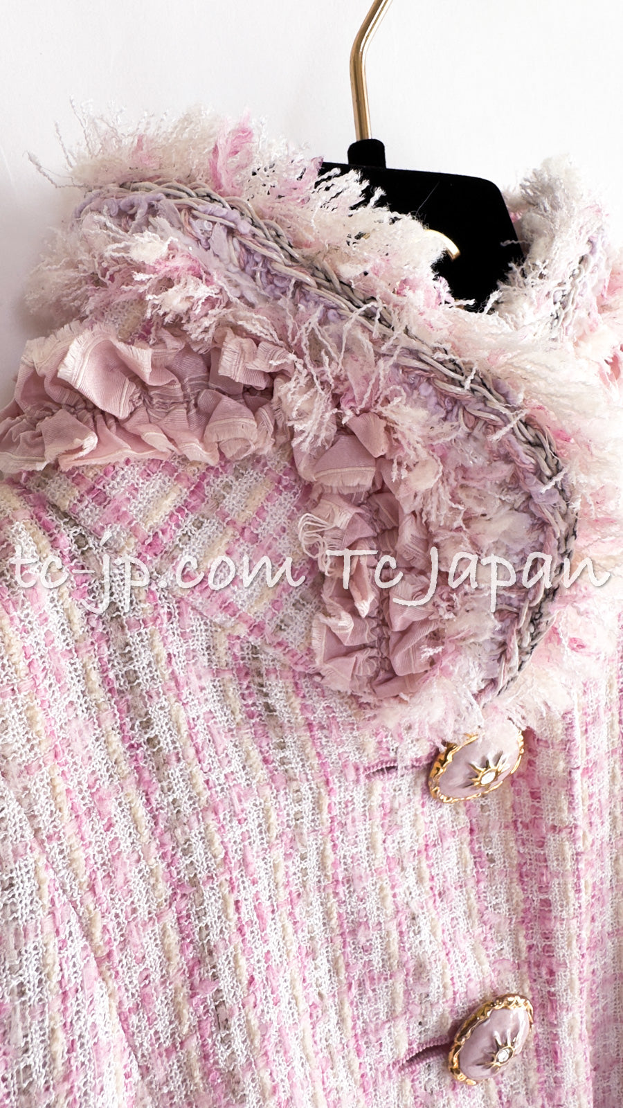 CHANEL 13C Pale Pink Stand Color Tweed Jacket 34 シャネル ペール ピンク スタンドカラー ジャケット 即発