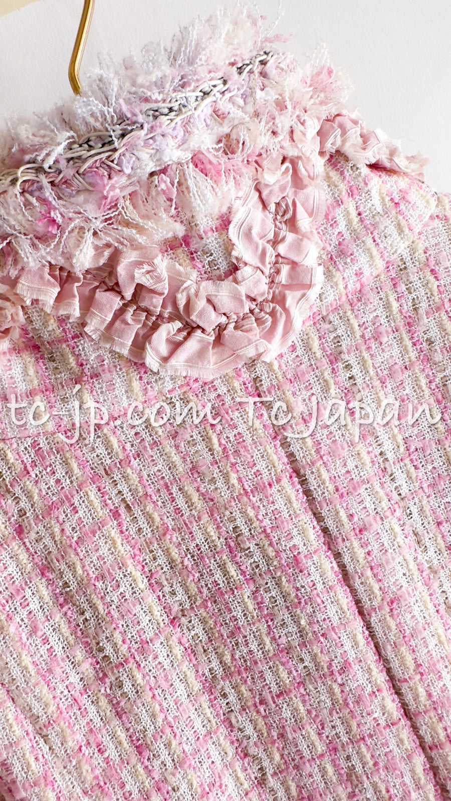 CHANEL 13C Pale Pink Stand Color Tweed Jacket 34 シャネル ペール ピンク スタンドカラー ジャケット 即発