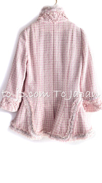 CHANEL 13C Pale Pink Stand Color Tweed Jacket 34 シャネル ペール ピンク スタンドカラー ジャケット 即発