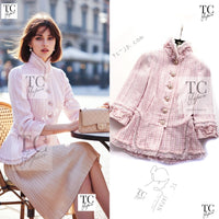 CHANEL 13C Pale Pink Stand Color Tweed Jacket 34 シャネル ペール ピンク スタンドカラー ジャケット 即発