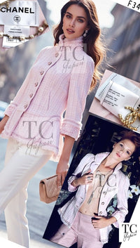 CHANEL 13C Pale Pink Stand Color Tweed Jacket 34 シャネル ペール ピンク スタンドカラー ジャケット 即発