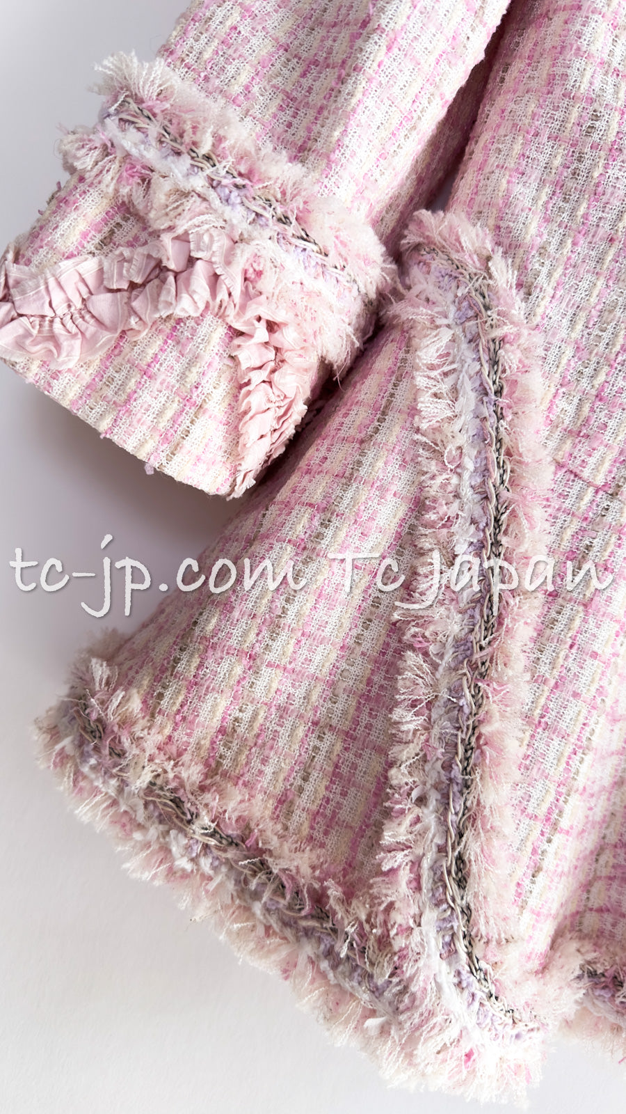 CHANEL 13C Pale Pink White Stand Color Tweed Jacket 34 シャネル ペール ピンク ホワイト スタンドカラー ジャケット 即発 - TC JAPAN