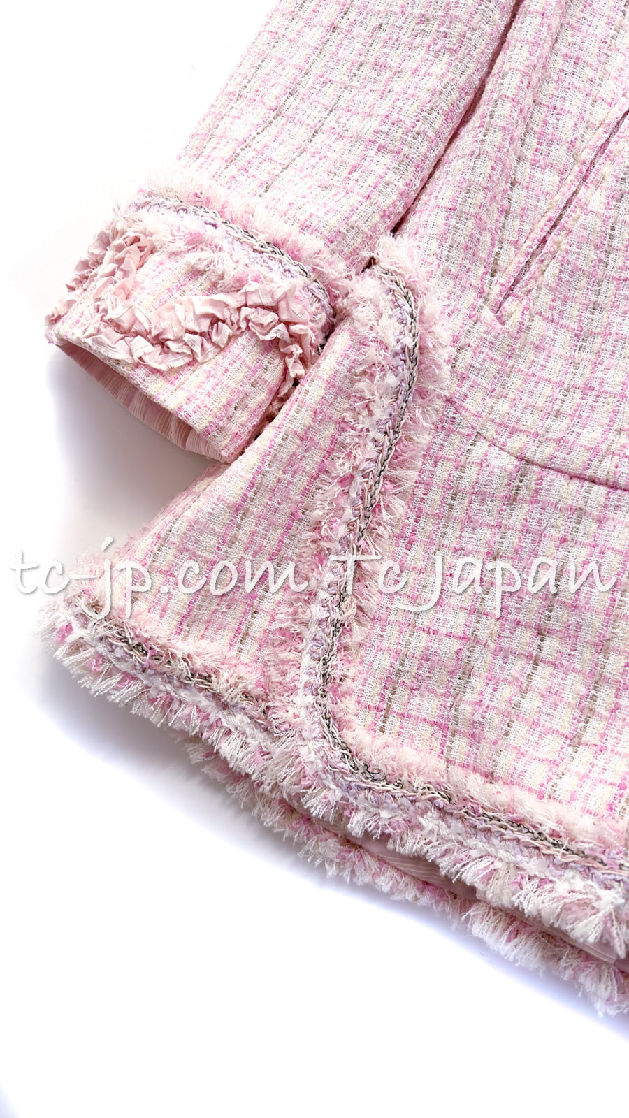 CHANEL 13C Pale Pink White Stand Color Tweed Jacket 34 シャネル ペール ピンク ホワイト スタンドカラー ジャケット 即発