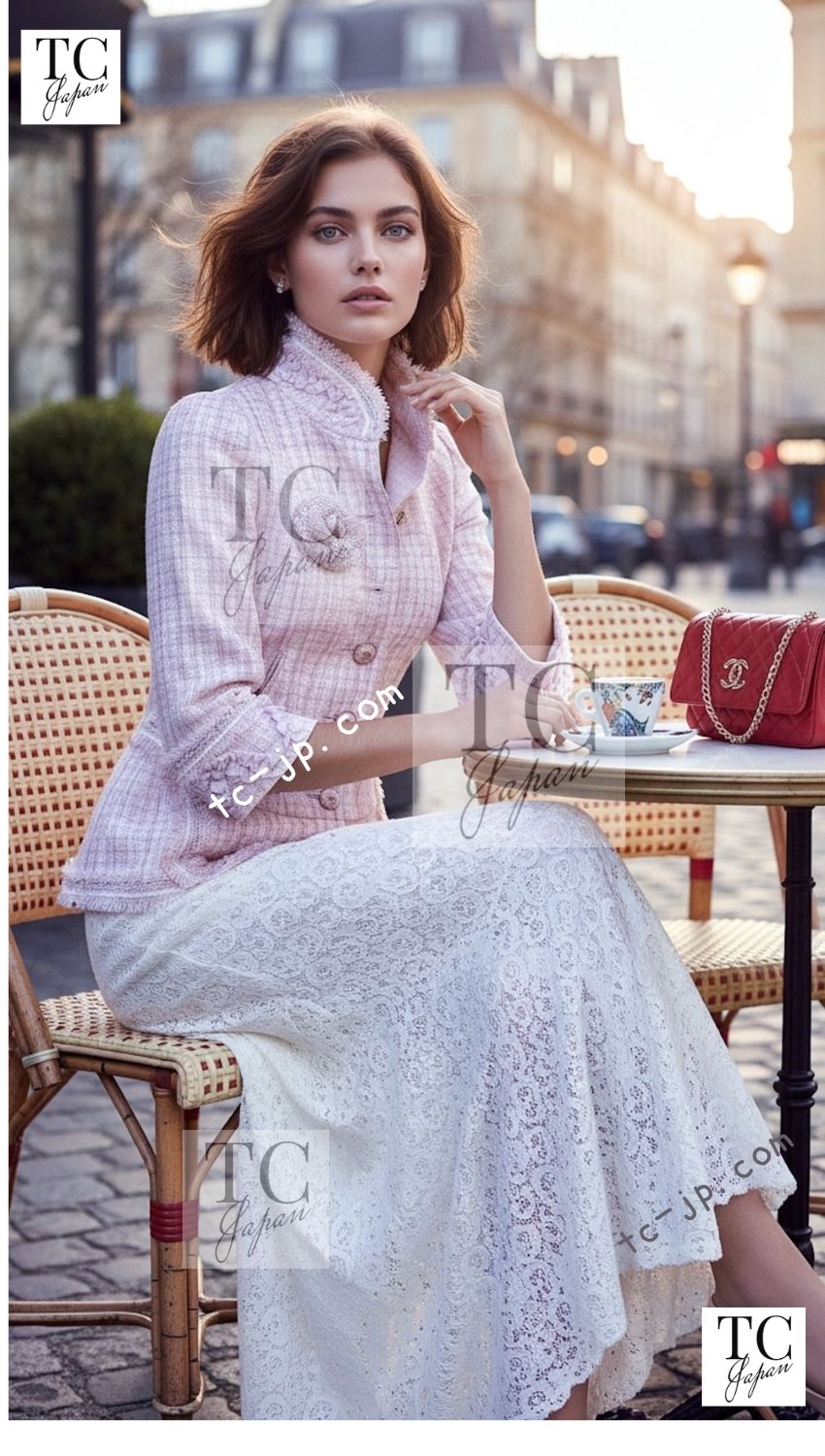 CHANEL 13C Pale Pink Stand Color Tweed Jacket 34 シャネル ペール ピンク スタンドカラー ジャケット 即発 - TC JAPAN