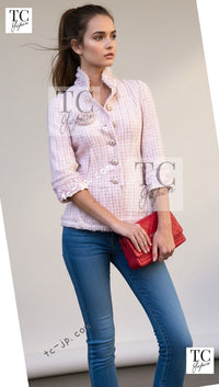 CHANEL 13C Pale Pink Stand Color Tweed Jacket 34 シャネル ペール ピンク スタンドカラー ジャケット 即発 - TC JAPAN