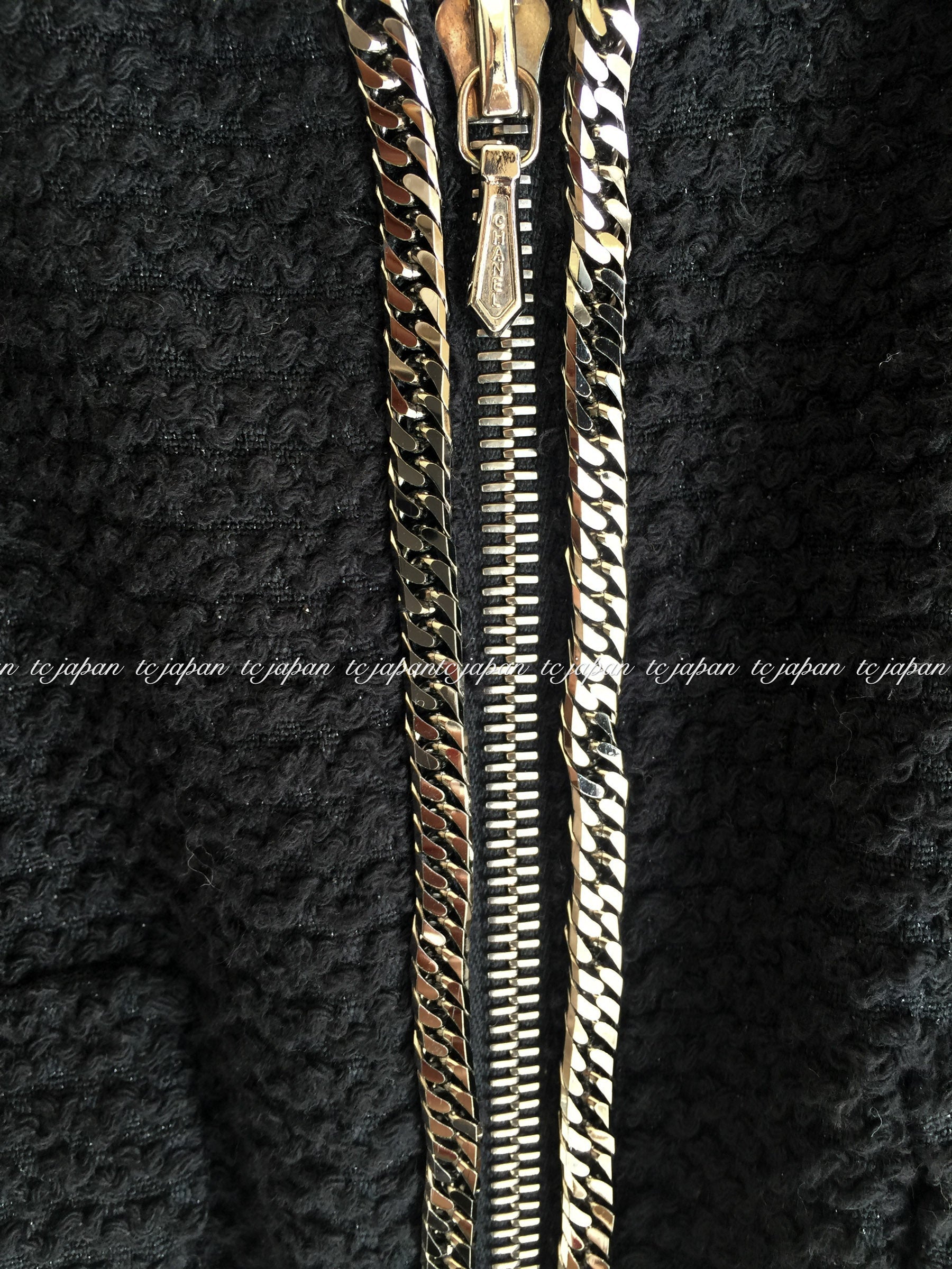 シャネル ジャケット CHANEL ブラック チェーントリム ジッパー