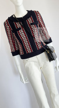 CHANEL 04A Red Navy Tricolor Zipper Tweed Jacket Skirt Suit 36 シャネル レッド ネイビー トリコロール ツイード ジャケット スカート スーツ 即発 - TC JAPAN