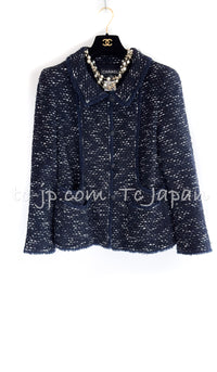 CHANEL 04A Navy Black Tweed Jacket 40 シャネル ネイビー ブラック ツイード ジャケット 即発 - TC JAPAN