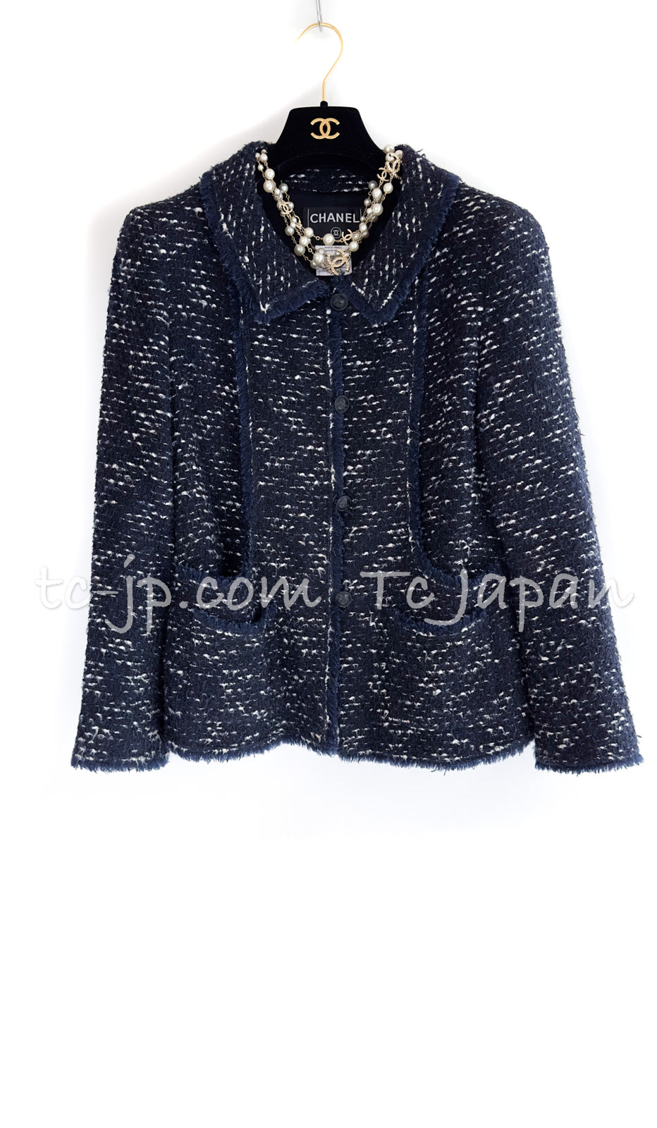 CHANEL 04A Navy Black Tweed Jacket 40 シャネル ネイビー ブラック ツイード ジャケット 即発 - TC JAPAN