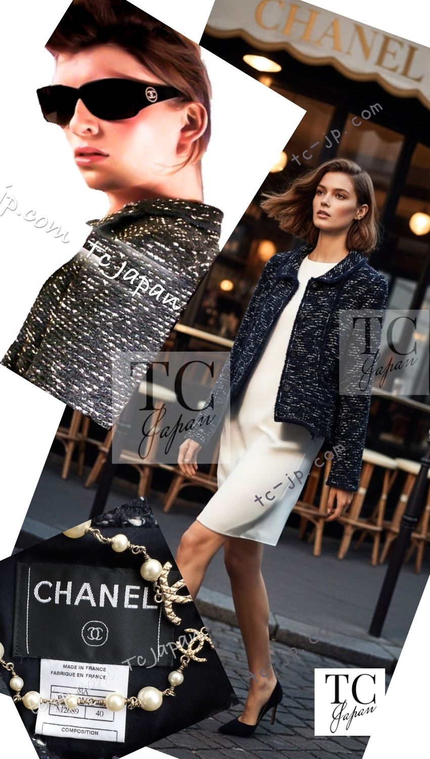 CHANEL 04A Navy Black Tweed Jacket 40 シャネル ネイビー ブラック ツイード ジャケット 即発