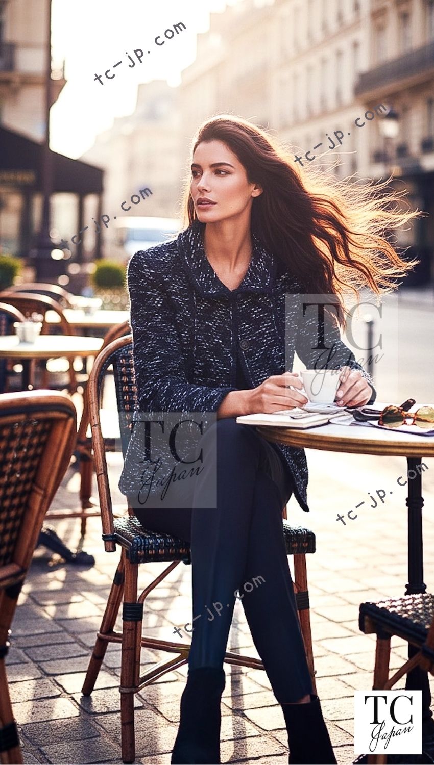 CHANEL 04A Navy Black Tweed Jacket 40 シャネル ネイビー ブラック ツイード ジャケット 即発 - TC JAPAN