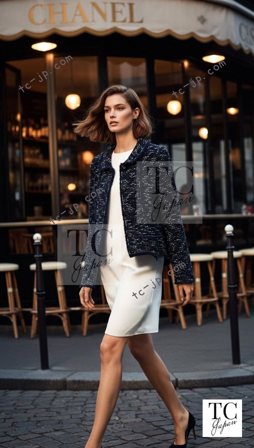 CHANEL ツイードジャケット　40 シャネル ジャケット CHANEL 04A ネイビー ブラック ツイード 40 – TC