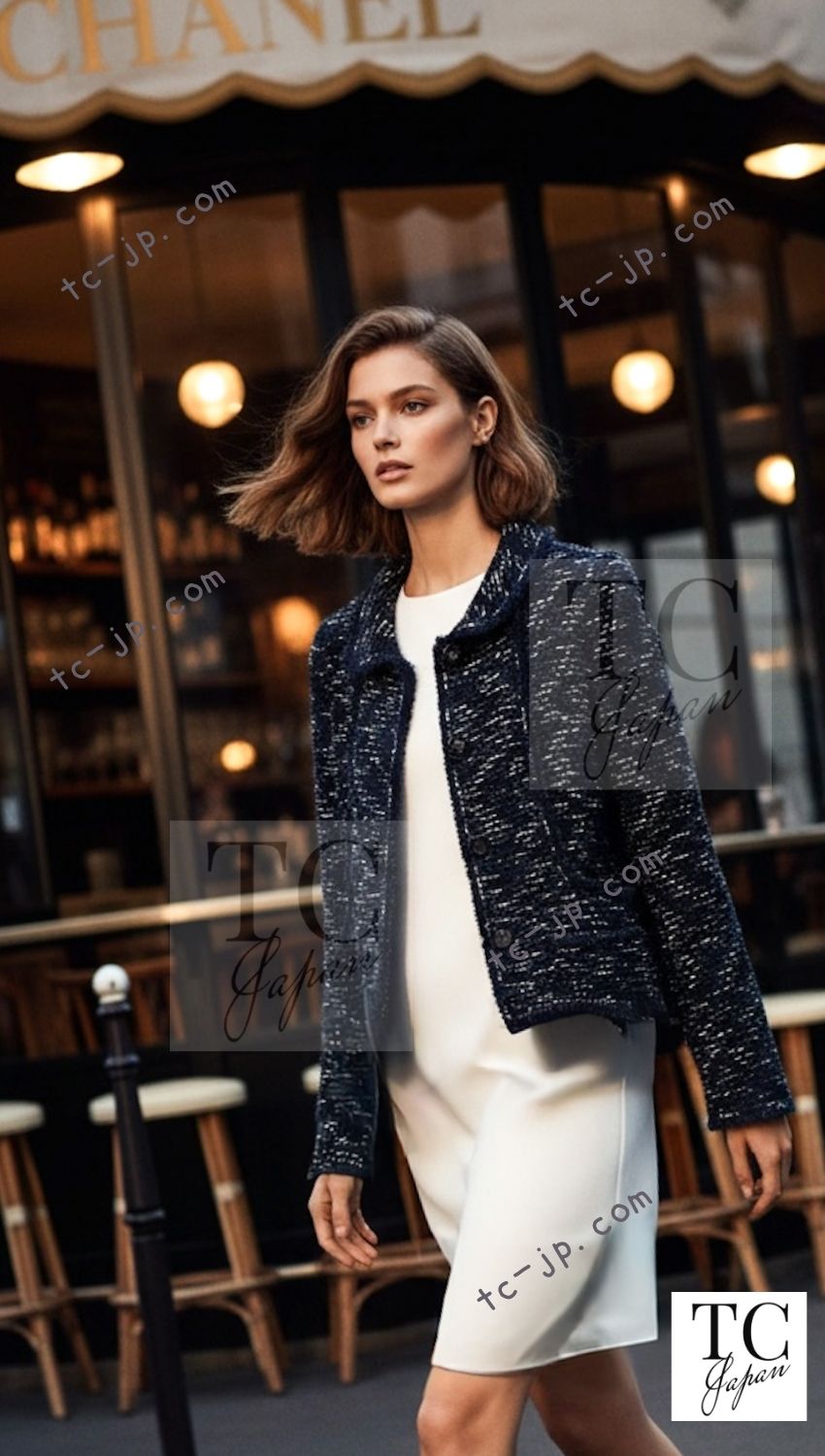 CHANEL ジャケット シャネル ジャケット CHANEL 04A ネイビー ブラック ツイード 40 – TC