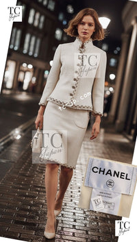 CHANEL 11PF Creme Ivory Gold Gripoix Buttons Wool Jacket Cameron Diaz 34 36 シャネル クリーム アイボリー ゴールド グリポア宝石ボタン ウール ジャケット キャメロン ディアス 即発